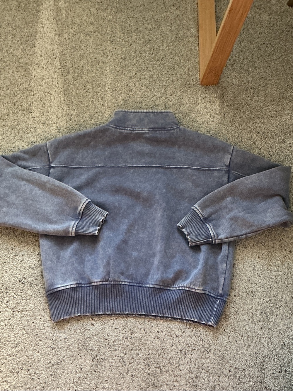 New Zenana Outfitters Washed Half-Zip Pullover ~ Blueberry - Picture 7 of 7